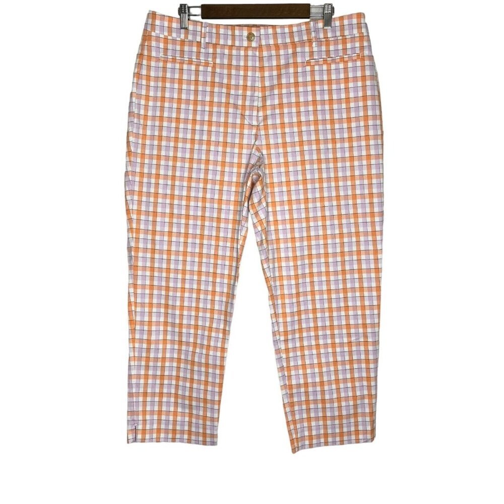 Ann Taylor Plaid Ankle Pants in Orange and White